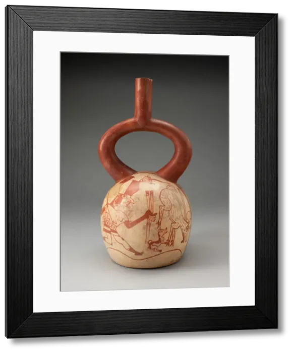 Framed Print : Stirrup Spout Vessel with Fineline Deer Hunt Motifs, 100 B. C. / A. D. 500. Creator: Unknown Framed Print : Stirrup Spout Vessel with Fineline Deer Hunt Motifs, 100 B. C. / A. D. 500. Creator: Unknown