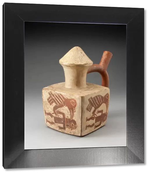 Square Handle Spout Vessel with Image of a Man Attacked by a Bird, 100 B. C.  /  A. D. 500