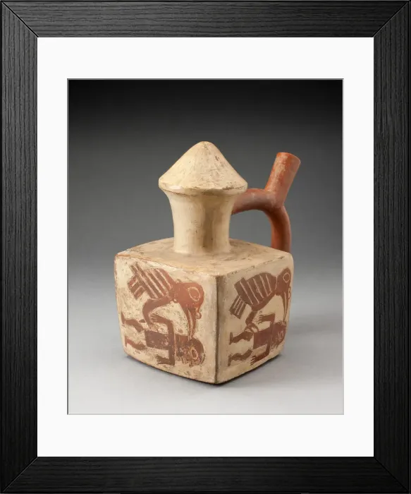 Framed Print : Square Handle Spout Vessel with Image of a Man Attacked by a Bird, 100 B. C. / A. D. 500 Framed Print : Square Handle Spout Vessel with Image of a Man Attacked by a Bird, 100 B. C. / A. D. 500