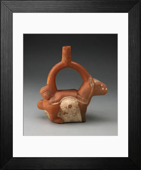 Framed Print : Stirrup Spout Vessel in the Form of a Woman Laying on the Back of a Llama, 100 B. C. / A. D Framed Print : Stirrup Spout Vessel in the Form of a Woman Laying on the Back of a Llama, 100 B. C. / A. D