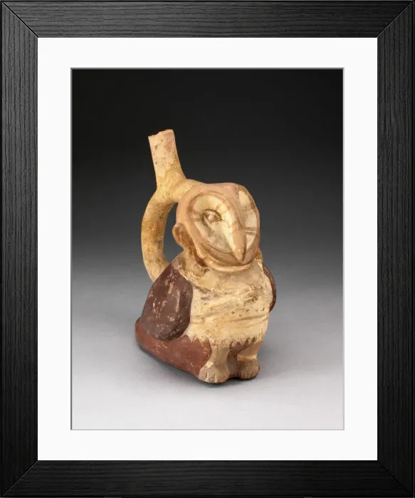 Framed Print : Handle Spout Vessel in the Form of an Anthropomorphic Owl with Clasped Hands, 100 B. C. / A Framed Print : Handle Spout Vessel in the Form of an Anthropomorphic Owl with Clasped Hands, 100 B. C. / A