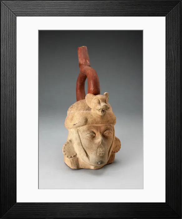 Framed Print : Portrait Vessel of a Ruler with Feline Headdress and Facial Deformities, 100 B. C. / A. D Framed Print : Portrait Vessel of a Ruler with Feline Headdress and Facial Deformities, 100 B. C. / A. D