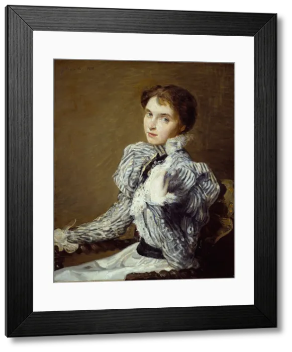 Framed Print : The Grey Bodice, 1898. Creator: Julian Alden Weir Framed Print : The Grey Bodice, 1898. Creator: Julian Alden Weir