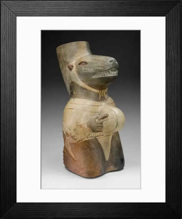 Framed Print : Vessel in the Form of a Seal Impersonator Playing a Drum, 100 B. C. / A. D. 500 Framed Print : Vessel in the Form of a Seal Impersonator Playing a Drum, 100 B. C. / A. D. 500