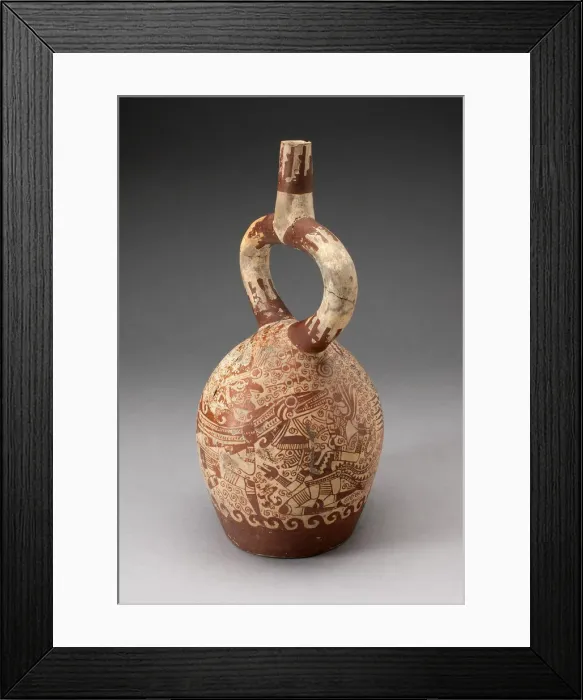 Framed Print : Stirrup Vessel with Fineline Painting Depicting Warriors in an Aquatic Scene, 100 B. C. / A Framed Print : Stirrup Vessel with Fineline Painting Depicting Warriors in an Aquatic Scene, 100 B. C. / A