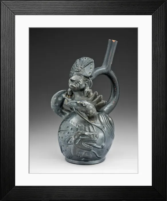 Framed Print : Blackware Vessel in the Form of a Figure Fishing, Possibly Ai-Apec, with a Crab, 100 B. C Framed Print : Blackware Vessel in the Form of a Figure Fishing, Possibly Ai-Apec, with a Crab, 100 B. C