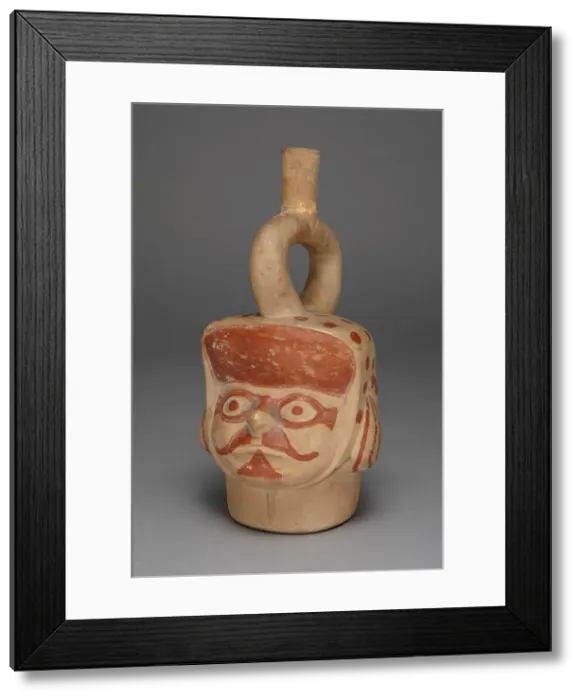 Framed Print : Vessel in Form of a Masked Head with a Mustache, 100 B. C. / A. D. 500. Creator: Unknown Framed Print : Vessel in Form of a Masked Head with a Mustache, 100 B. C. / A. D. 500. Creator: Unknown