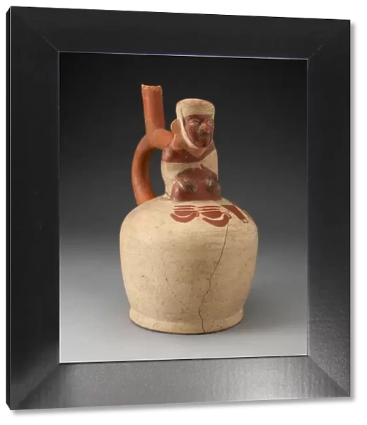 Spouted Vessel with Seated Figure Displaying a Painted Group of Objects, 100 B. C.  /  A. D