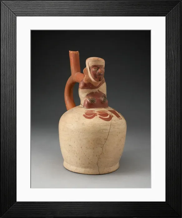 Framed Print : Spouted Vessel with Seated Figure Displaying a Painted Group of Objects, 100 B. C. / A. D Framed Print : Spouted Vessel with Seated Figure Displaying a Painted Group of Objects, 100 B. C. / A. D