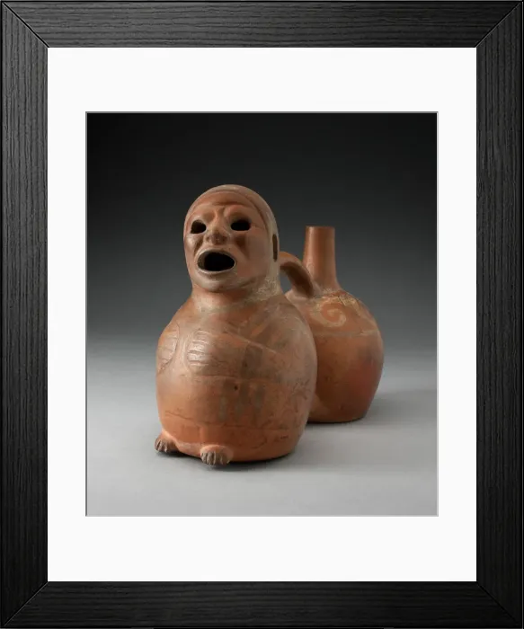 Framed Print : Double Chambered Vessel in the Form of Seated Figure, Possibly Deceased, 100 B. C. / A. D Framed Print : Double Chambered Vessel in the Form of Seated Figure, Possibly Deceased, 100 B. C. / A. D
