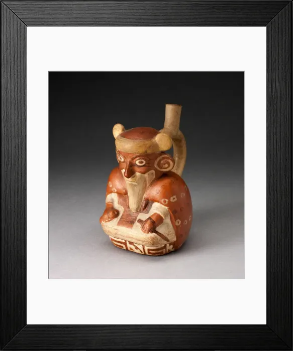Framed Print : Single Spout Vessel in Form of Seated, Bearded Man Wearing a Cape, 100 B. C. / A. D. 500 Framed Print : Single Spout Vessel in Form of Seated, Bearded Man Wearing a Cape, 100 B. C. / A. D. 500