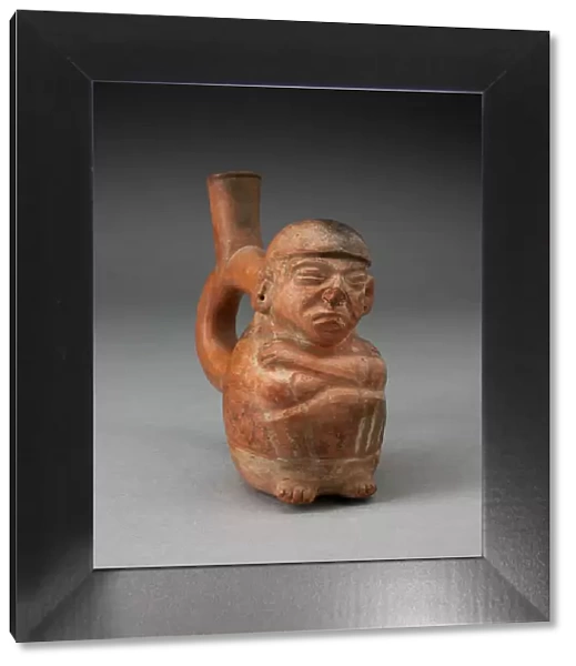 Miniature Handle Spout Vessel in Form of a Seated Man, 100 B. C.  /  A. D. 500