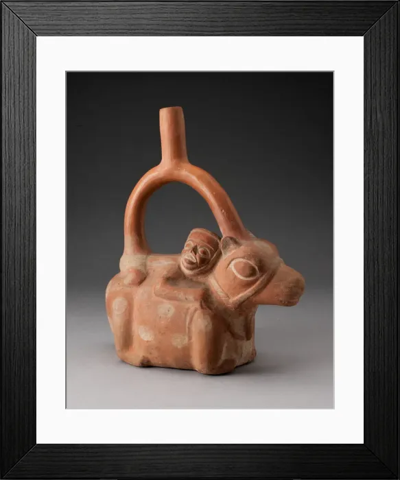 Framed Print : Stirrup Spout Vessel Depicting a Man Riding a Llama, 100 B. C. / A. D. 500. Creator: Unknown Framed Print : Stirrup Spout Vessel Depicting a Man Riding a Llama, 100 B. C. / A. D. 500. Creator: Unknown