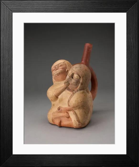 Framed Print : Handle Spout Vessel in Form of a Female and Skeletal Figure in an Erotic Embrace, 100 B. C Framed Print : Handle Spout Vessel in Form of a Female and Skeletal Figure in an Erotic Embrace, 100 B. C