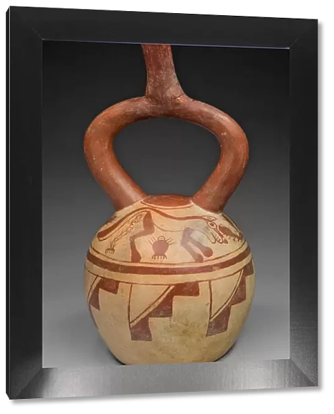 Stirrup Spout Vessel with Cat and Cactus Motifs, 100 B. C.  /  A. D. 500. Creator: Unknown