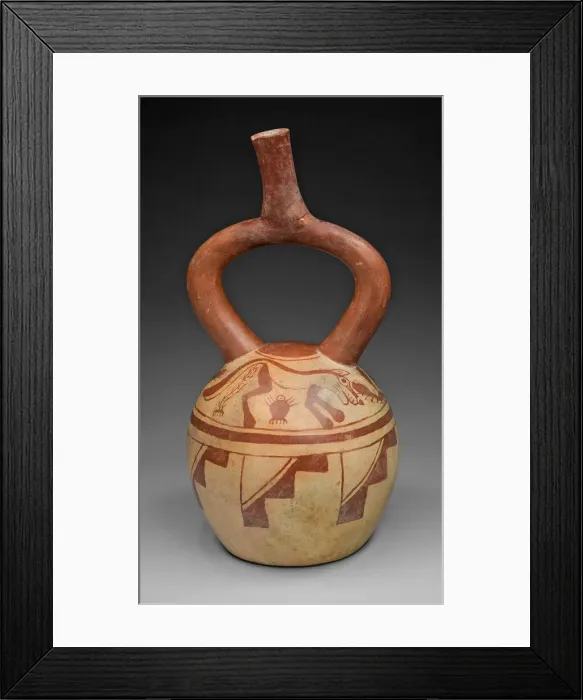 Framed Print : Stirrup Spout Vessel with Cat and Cactus Motifs, 100 B. C. / A. D. 500. Creator: Unknown Framed Print : Stirrup Spout Vessel with Cat and Cactus Motifs, 100 B. C. / A. D. 500. Creator: Unknown