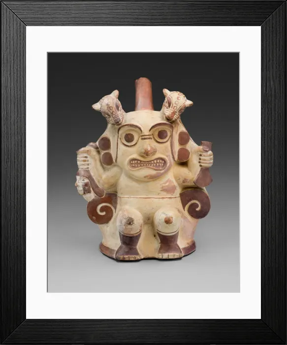 Framed Print : Handle Spout Vessel in Form of Sacrificer Wearing a Jaguar Headdress, 100 B. C. / A. D. 500 Framed Print : Handle Spout Vessel in Form of Sacrificer Wearing a Jaguar Headdress, 100 B. C. / A. D. 500