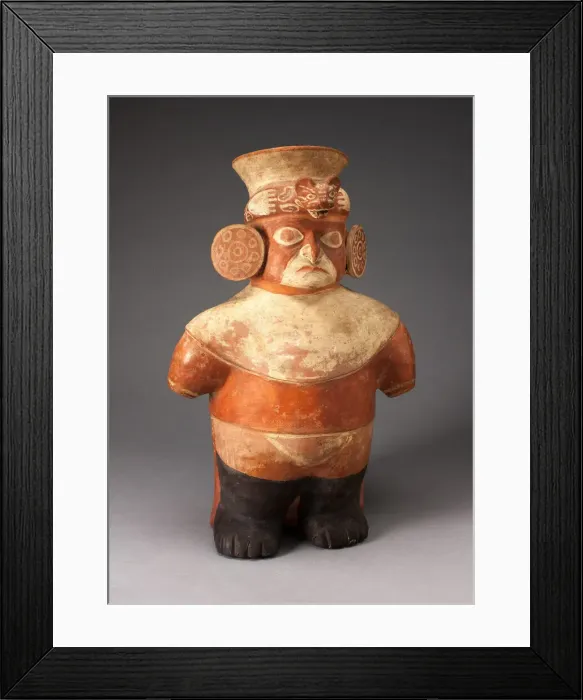 Framed Print : Jar in the Form of a Figure with Painted Head, Large Earflares, and Feline Headdress Framed Print : Jar in the Form of a Figure with Painted Head, Large Earflares, and Feline Headdress
