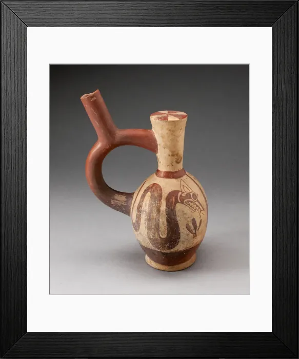 Framed Print : Stirrup-Handled Jar Depicting a Supernatural Serpent with a Plant, 100 B. C. / A. D. 500 Framed Print : Stirrup-Handled Jar Depicting a Supernatural Serpent with a Plant, 100 B. C. / A. D. 500