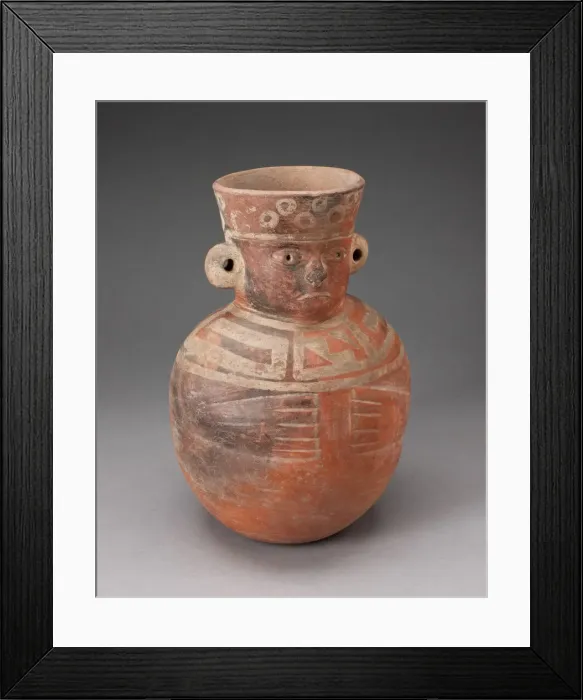 Framed Print : Jar in the Form of a Figure with Modeled Head, Wide Collar, and Incised Hands, 100 B. C. / A Framed Print : Jar in the Form of a Figure with Modeled Head, Wide Collar, and Incised Hands, 100 B. C. / A