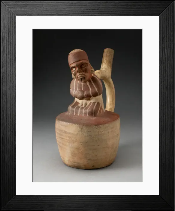Framed Print : Spout Vessel with Skeletal, Tatooed Figure Attached to Handle, 100 B. C.  /  A. D. 500