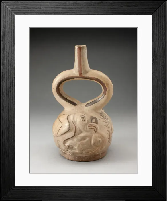 Framed Print : Stirrup Spout Vessel with Raised Design of a Man Attacked by a Bird, 100 B. C. / A. D. 500 Framed Print : Stirrup Spout Vessel with Raised Design of a Man Attacked by a Bird, 100 B. C. / A. D. 500