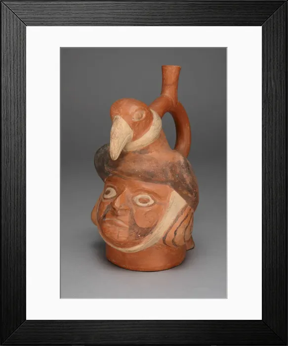 Framed Print : Vessel in Form of a Head Wearing a Bird Headdress, 100 B. C. / A. D. 500. Creator: Unknown Framed Print : Vessel in Form of a Head Wearing a Bird Headdress, 100 B. C. / A. D. 500. Creator: Unknown