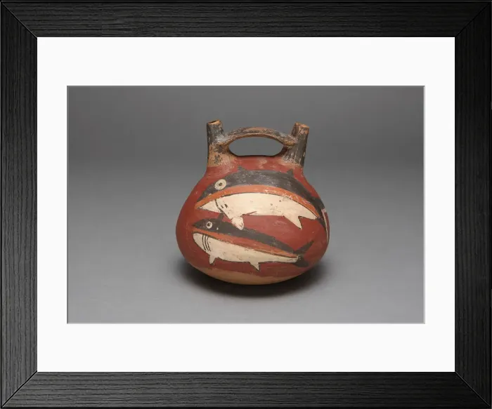 Framed Print : Double Spout Vessel Depicting Sharks, 180 B. C. / A. D. 500. Creator: Unknown Framed Print : Double Spout Vessel Depicting Sharks, 180 B. C. / A. D. 500. Creator: Unknown