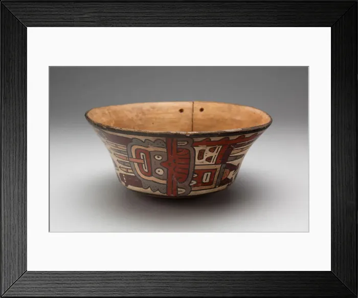 Framed Print : Small Flaring Bowl Depicting Costumed Ritual Performers [Cracked], 180 B. C.  /  A. D. 500
