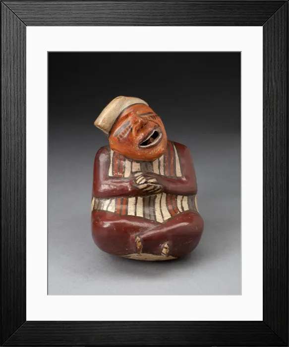 Framed Print : Single Spout Vessel in the Form of a Crossed-Legged Figure, Probably Deceased, 180 B. C. / A Framed Print : Single Spout Vessel in the Form of a Crossed-Legged Figure, Probably Deceased, 180 B. C. / A