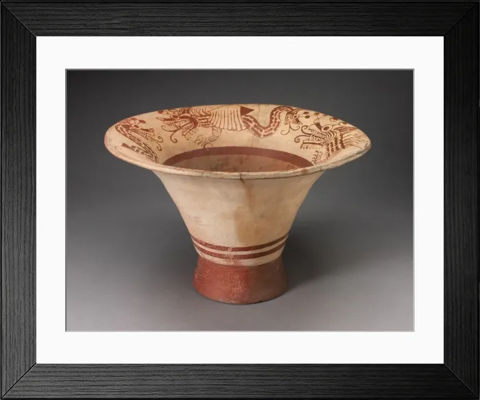 Framed Print : Flaring Bowl with Inner Rim Depicting Composite Feline, Serpent and Shell Being, 100 B. C Framed Print : Flaring Bowl with Inner Rim Depicting Composite Feline, Serpent and Shell Being, 100 B. C