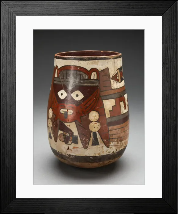 Framed Print : Rounded Beaker Depicting Masked Figure Holding Decapitated Head, 180 B. C. / A. D. 500 Framed Print : Rounded Beaker Depicting Masked Figure Holding Decapitated Head, 180 B. C. / A. D. 500