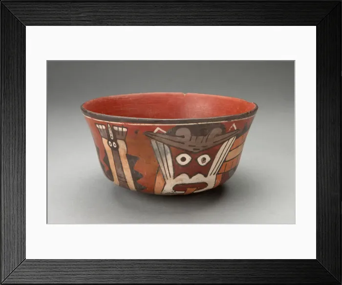 Framed Print : Bowl Depicting Costumed Ritual Performer with Serpent Attributes, 180 B. C.  /  A. D. 500