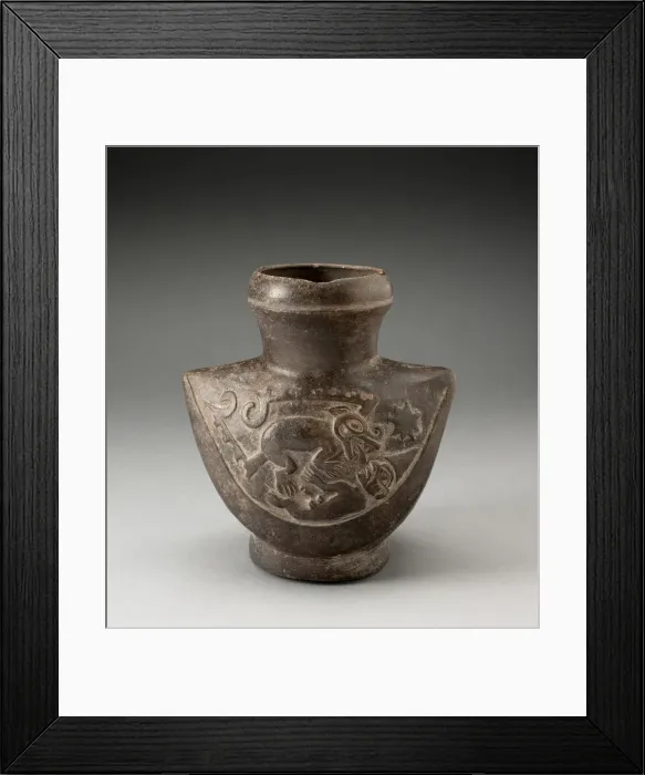 Framed Print : Wide-Mouthed Jar with Raised Motif of a Man Attacked by a Feline, 100 B. C. / A. D. 500 Framed Print : Wide-Mouthed Jar with Raised Motif of a Man Attacked by a Feline, 100 B. C. / A. D. 500