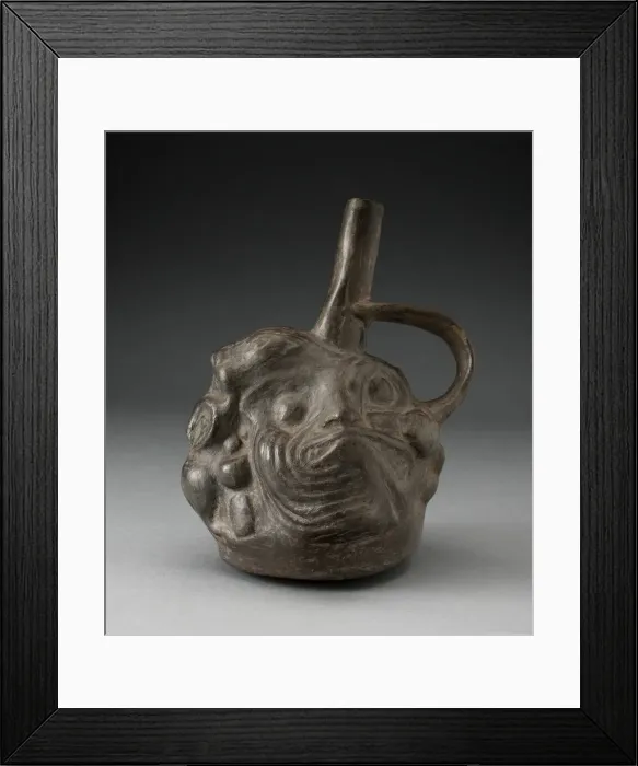 Framed Print : Blackware Spouted Vessel in the Form of a Composite Face, Animals, and Fish, 100 B. C. / A. D Framed Print : Blackware Spouted Vessel in the Form of a Composite Face, Animals, and Fish, 100 B. C. / A. D