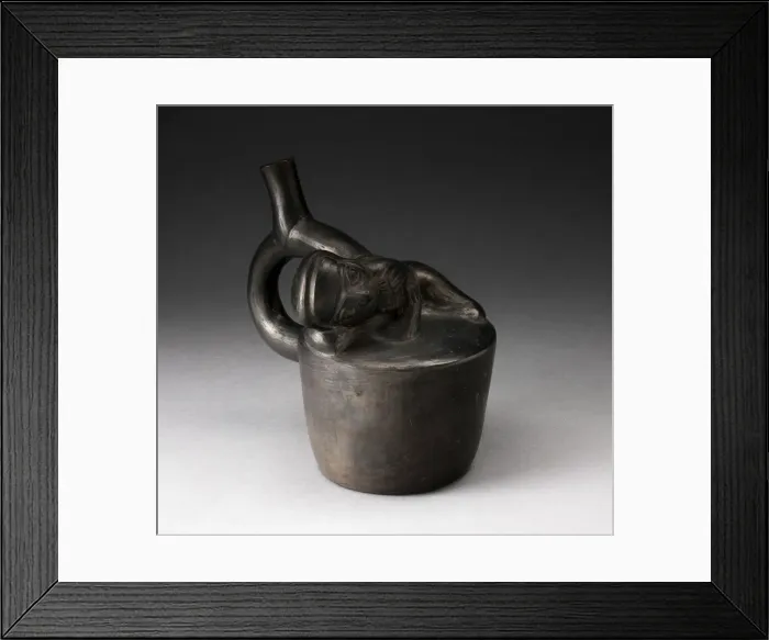 Framed Print : Blackware Handle Spout Vessel with Relief of a Reclining Musician with Pipes, 100 B. C. / A Framed Print : Blackware Handle Spout Vessel with Relief of a Reclining Musician with Pipes, 100 B. C. / A