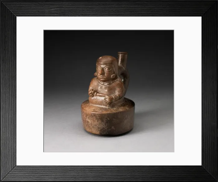 Framed Print : Blackware Spouted Vessel with a Seated Female Holding a Pipe or Staff, 100 B. C. / A. D. 500 Framed Print : Blackware Spouted Vessel with a Seated Female Holding a Pipe or Staff, 100 B. C. / A. D. 500
