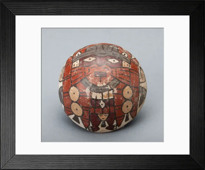 Framed Print : Small Hemispherical Bowl or Cover Depicting a Masked Performer, 180 B. C. / A. D. 500 Framed Print : Small Hemispherical Bowl or Cover Depicting a Masked Performer, 180 B. C. / A. D. 500