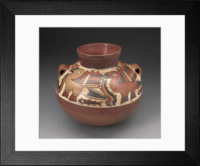 Framed Print : Handled Jar Depicting Birds Catching Fish, 180 B. C. / A. D. 500. Creator: Unknown Framed Print : Handled Jar Depicting Birds Catching Fish, 180 B. C. / A. D. 500. Creator: Unknown