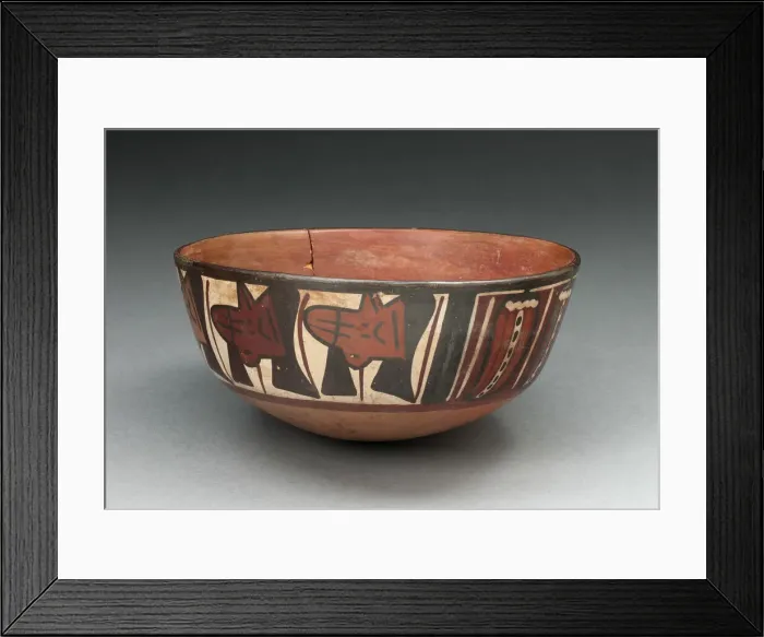 Framed Print : MIniature Flared Bowl Depicting Trophy Heads and Abstract Peppers, 180 B. C. / A. D. 500 Framed Print : MIniature Flared Bowl Depicting Trophy Heads and Abstract Peppers, 180 B. C. / A. D. 500