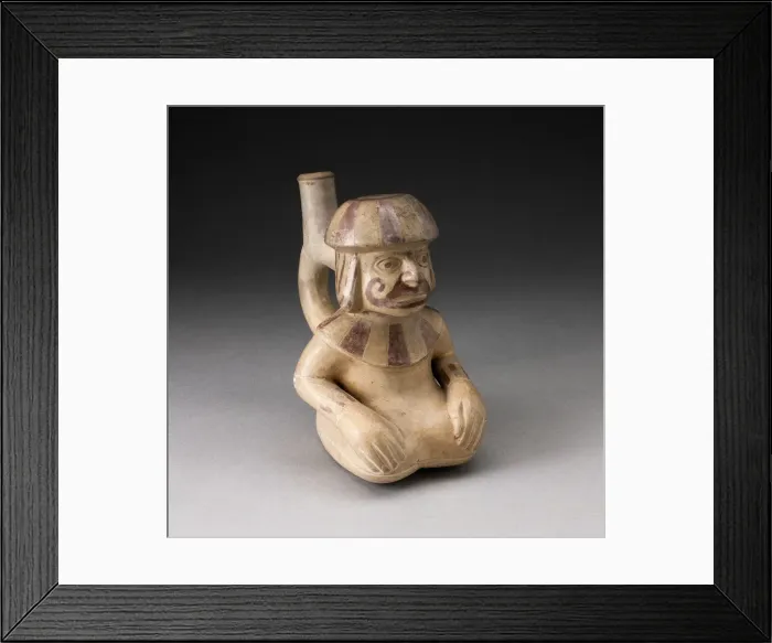 Framed Print : Handle Spout Vessel in the Form of Seated Man with Tatooed or Painted Face, 100 B. C.  /  A. D