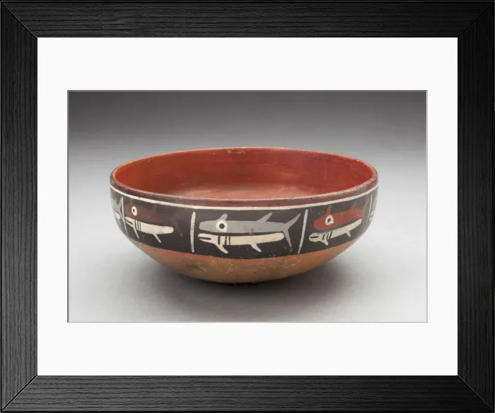 Framed Print : Bowl Depicting Row of Fish or Sharks Separated by Vertical Lines, 180 B. C. / A. D. 500 Framed Print : Bowl Depicting Row of Fish or Sharks Separated by Vertical Lines, 180 B. C. / A. D. 500