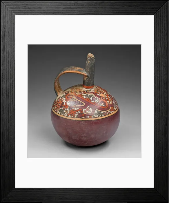 Framed Print : Jar with Strap Handle Depicting Abstract Figure, Possibly a Monkey, with Plants, A. D Framed Print : Jar with Strap Handle Depicting Abstract Figure, Possibly a Monkey, with Plants, A. D