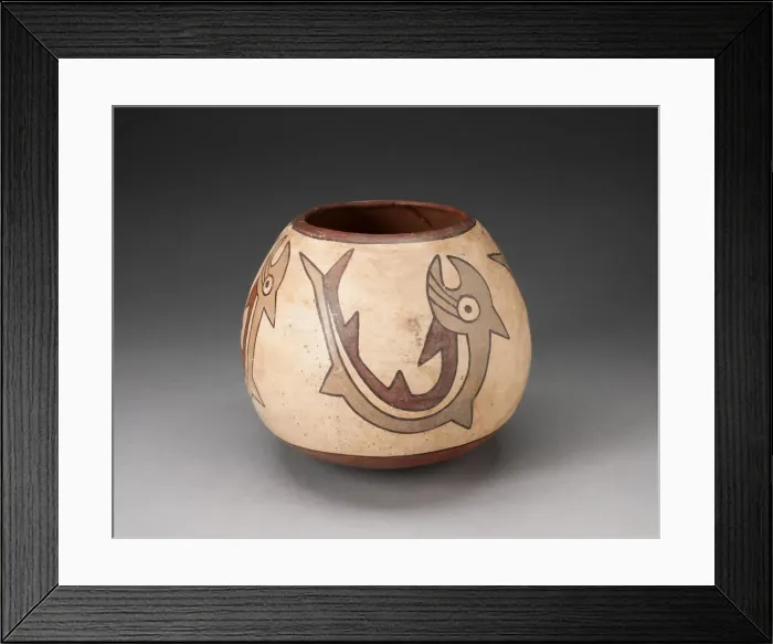 Framed Print : Rounded Jar Depicting Abstract Fish or Sharks, 180 B. C. / A. D. 500. Creator: Unknown Framed Print : Rounded Jar Depicting Abstract Fish or Sharks, 180 B. C. / A. D. 500. Creator: Unknown