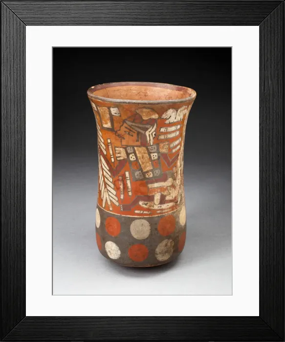 Framed Print : Beaker Depicting Warriors Holding Feathered Staffs with Regalia, 180 B. C. / A. D. 500 Framed Print : Beaker Depicting Warriors Holding Feathered Staffs with Regalia, 180 B. C. / A. D. 500