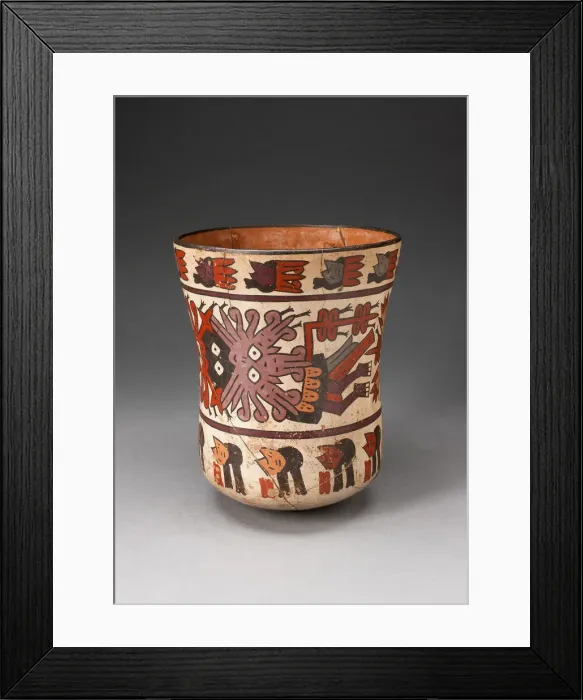 Framed Print : Beaker Depicting Costumed Ritual Performer with Abstract Trophy Heads, 180 B. C. / A. D. 500 Framed Print : Beaker Depicting Costumed Ritual Performer with Abstract Trophy Heads, 180 B. C. / A. D. 500