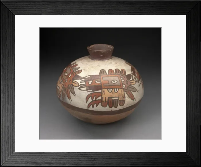 Framed Print : Jar with Narrowed Neck Depicting Highly Abtracted Bird or Insect, 180 B. C. / A. D. 500 Framed Print : Jar with Narrowed Neck Depicting Highly Abtracted Bird or Insect, 180 B. C. / A. D. 500