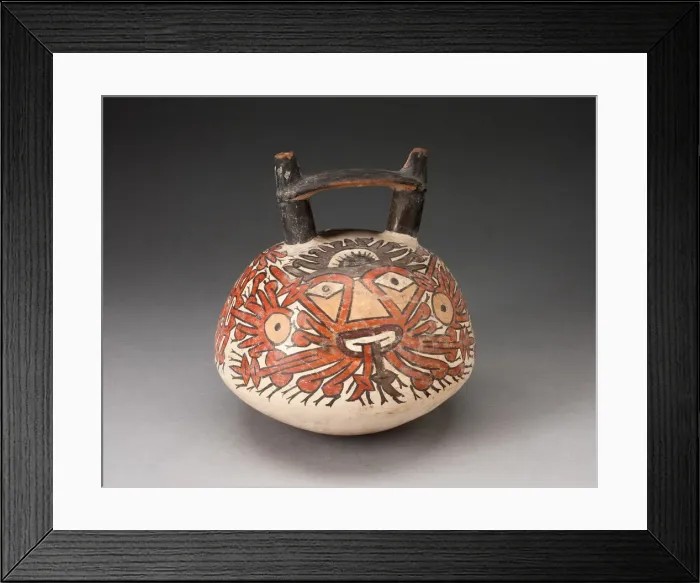 Framed Print : Doubnle Spout Vessel Depicing Ornametal Faces with Numerous Emanations, 180 B. C. / A. D. 500 Framed Print : Doubnle Spout Vessel Depicing Ornametal Faces with Numerous Emanations, 180 B. C. / A. D. 500