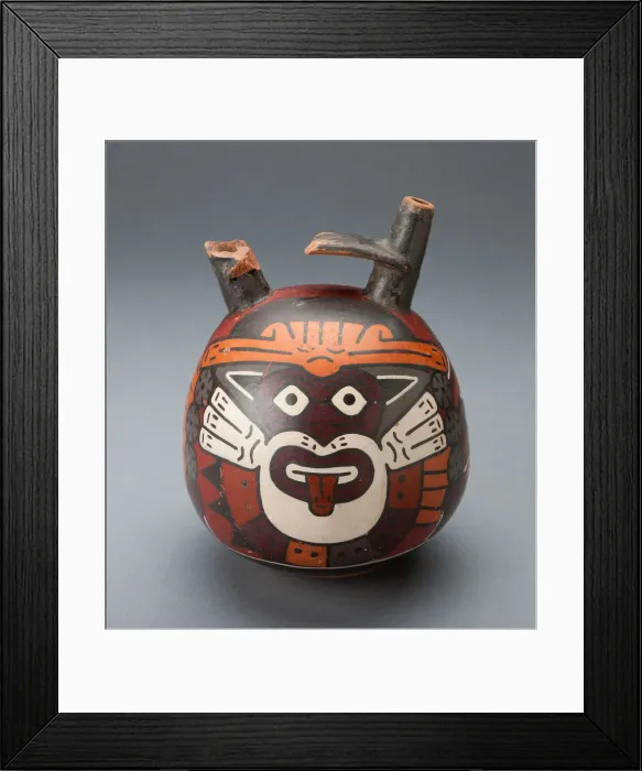 Framed Print : Bridge Vessel Depicting Costumed Ritual Performer Wearing Feline Mask, 180 B. C. / A. D. 500 Framed Print : Bridge Vessel Depicting Costumed Ritual Performer Wearing Feline Mask, 180 B. C. / A. D. 500