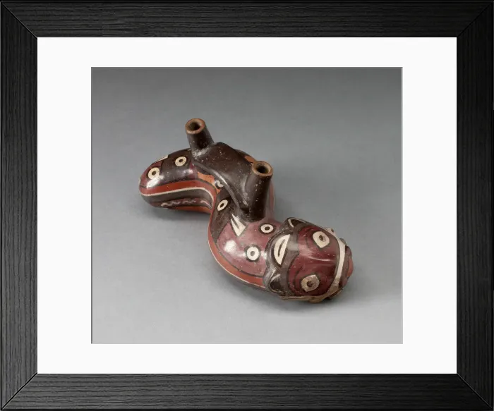 Framed Print : Vessel in the Form of a Serpent Wearing a Feline Mask Covered with Abstract Motifs, 180 B Framed Print : Vessel in the Form of a Serpent Wearing a Feline Mask Covered with Abstract Motifs, 180 B